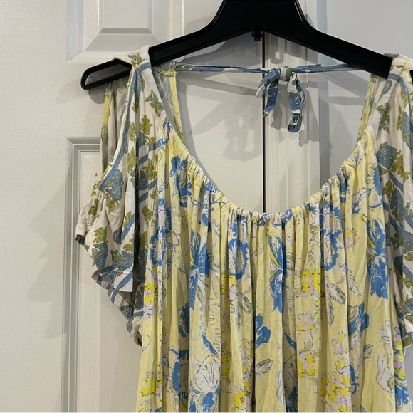 Free People Baja Babe Printed Tie-Back Top Lemon Gelato Yellow Blue - Picture 3 of 6